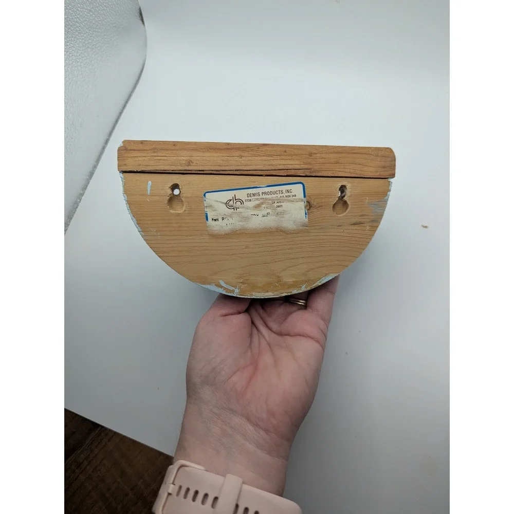 Wall Mounted Shelf Rustic Wood Half Moon Display Hook Decor Light Blue‎ 6.5x4x3